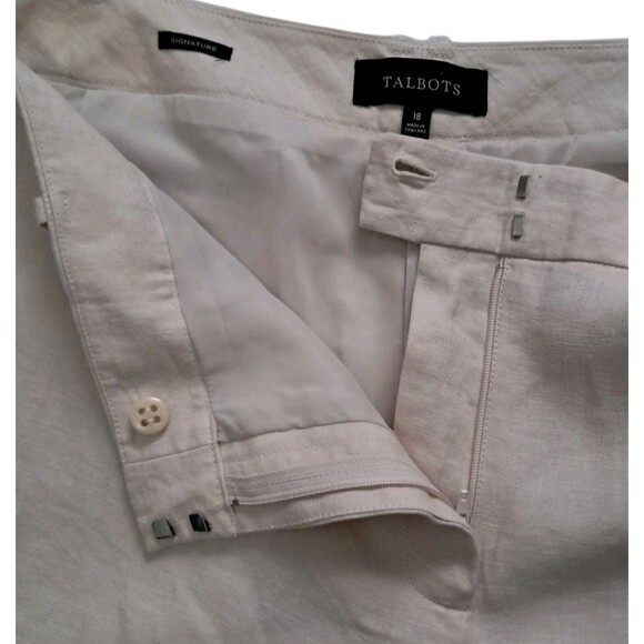 Talbots 100% Linen Pants Women's 18 Beige High Rise Wide Leg Lined Work Career - Picture 7 of 13